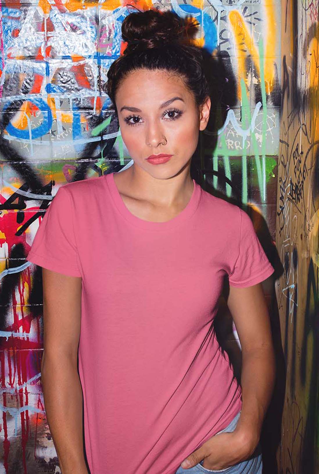 Women's Plain Peach Cotton T-Shirt