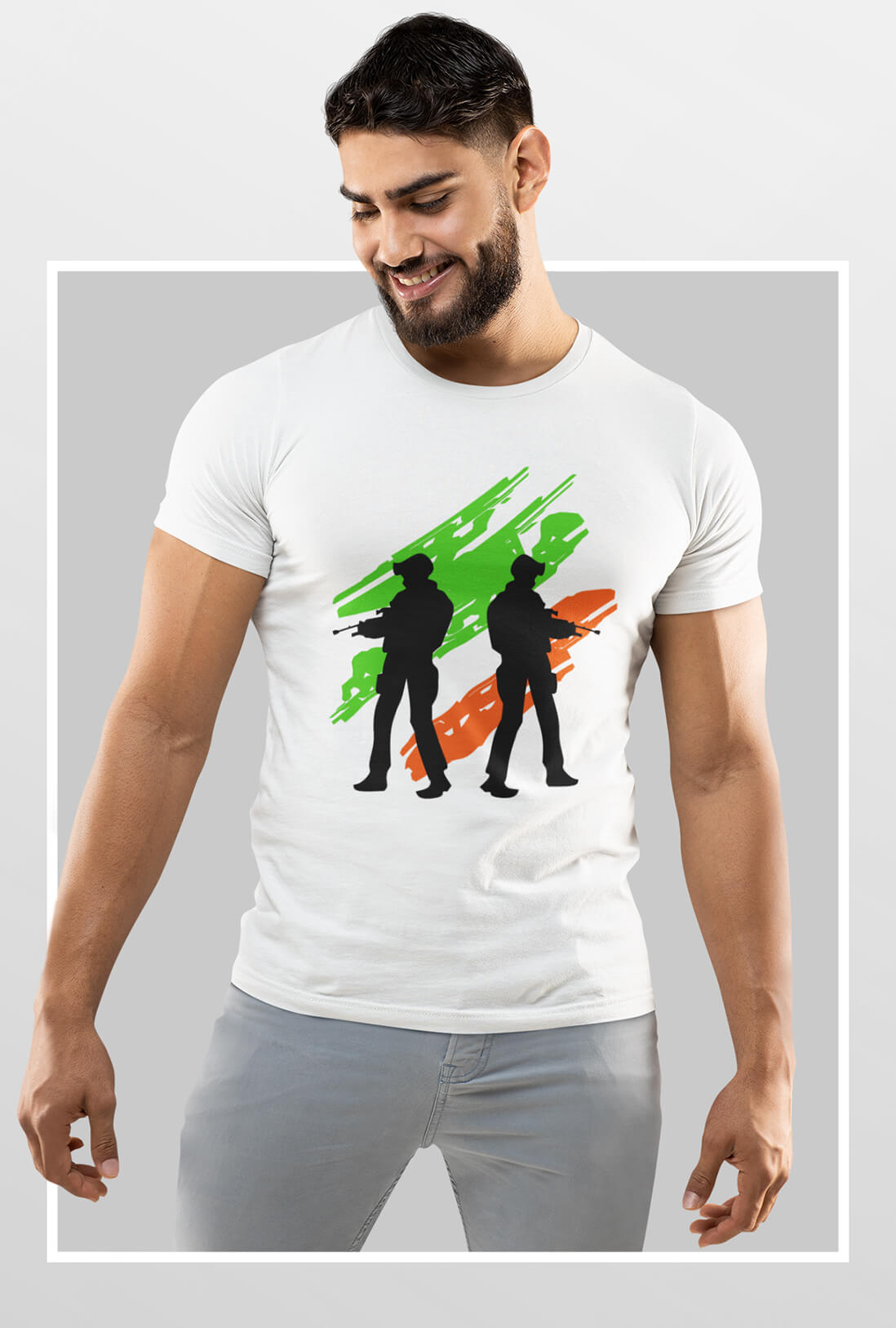 Indian Soldiers with Flag Men's Cotton T-Shirt